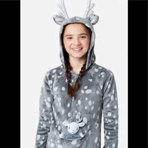 NWT 16 18 justice toy pocket Reindeer pajamas sleeper plush christmas kwanzaa 1p